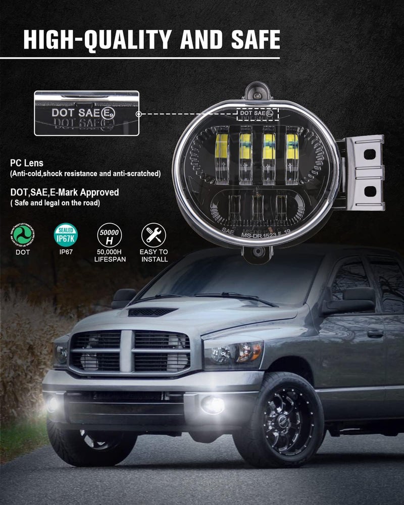 BICYACO New Version LED Fog Light Compatible with Dodge Ram 1500 2002-2008 Dodge Ram 2500/3500 Pickup Truck 2003 2004 2005 2006 2007 2008 2009-1 Pair Black - Image 2